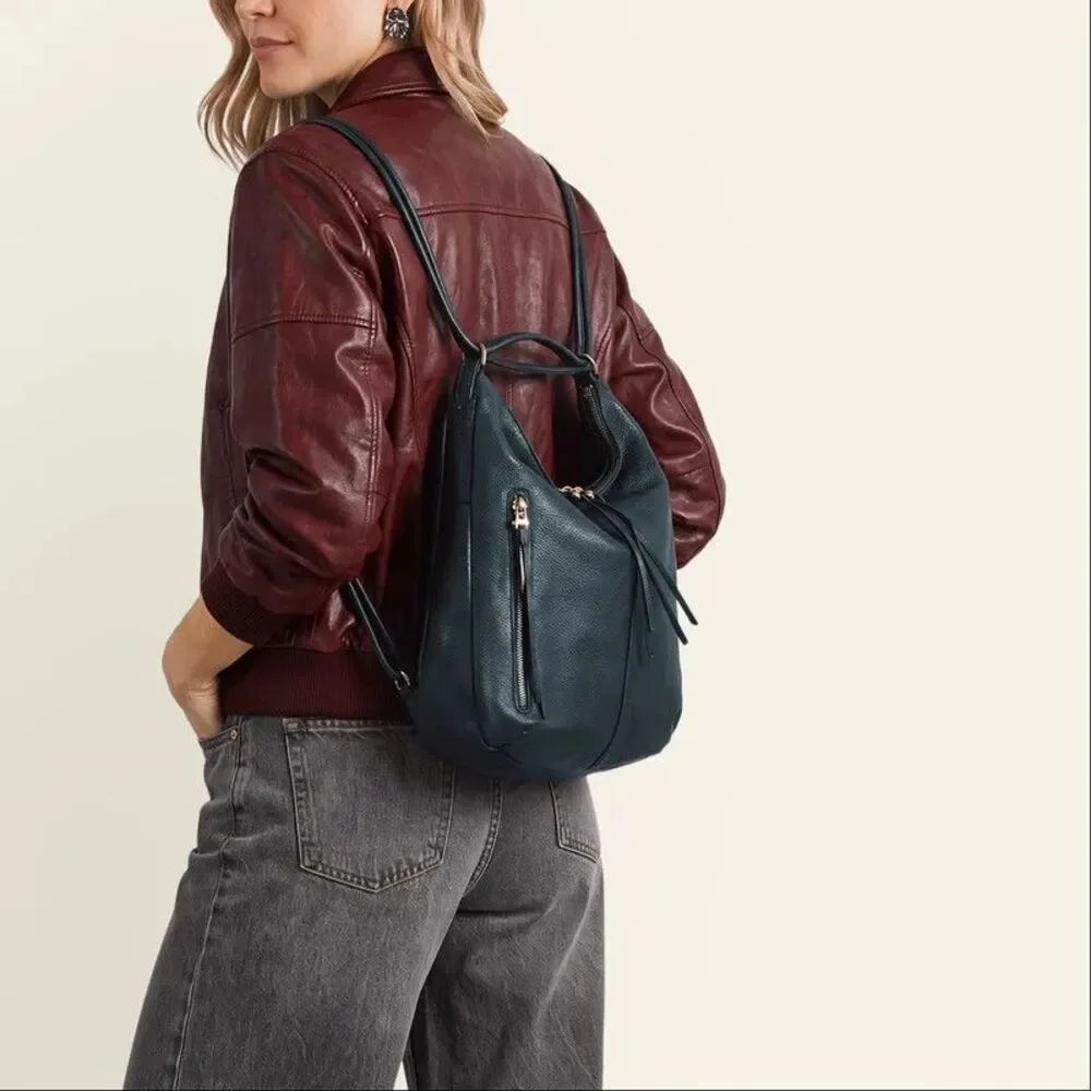 HOBO INT'L Black Leather Merrin Backpack Convertible Shoulder Bag